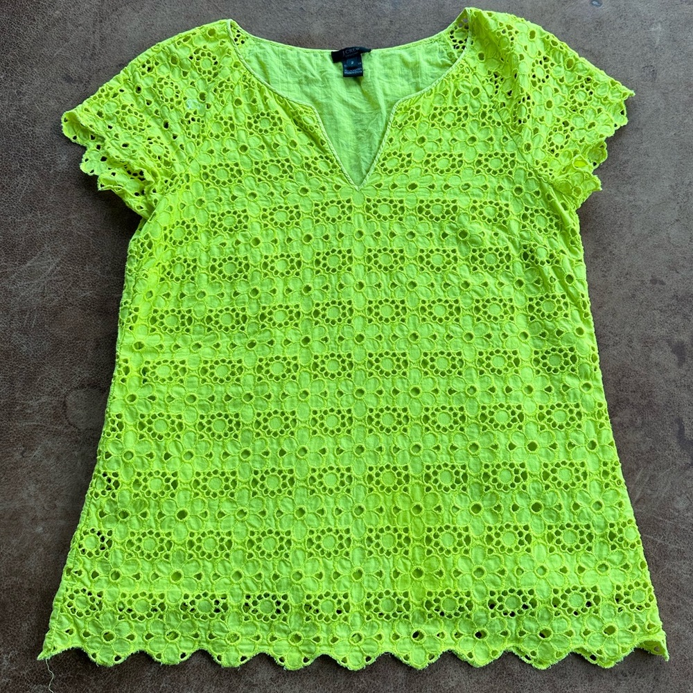 J. Crew Collection Eyelet Blouse, Lime Green, Women's 2